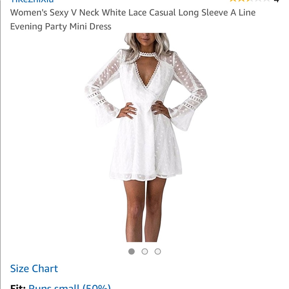 White Long Sleeve Lace Short Dress